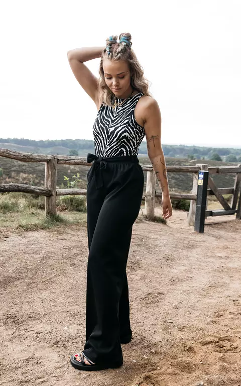 Wide leg trousers with waist tie black