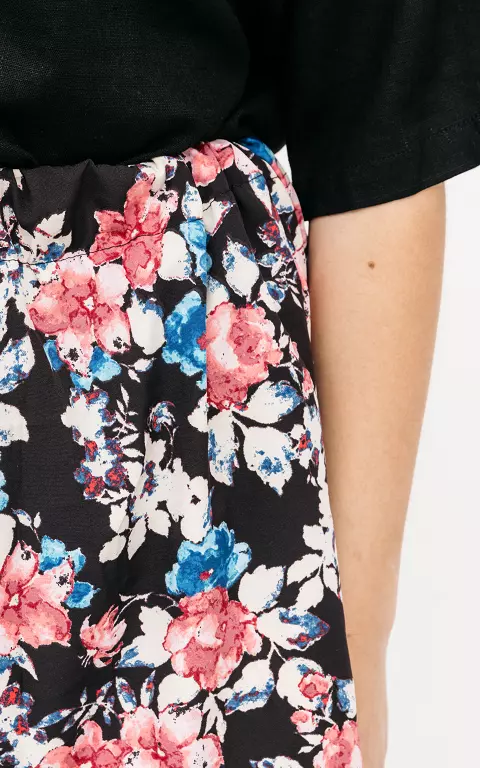 Skirt with floral print black pink