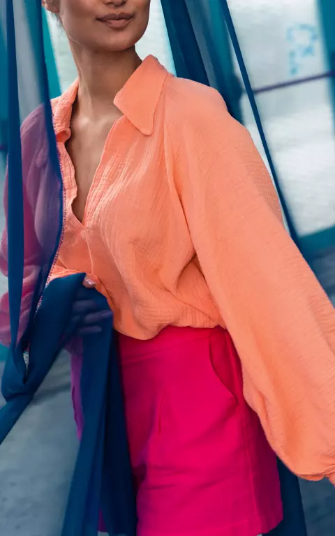 Katoenen blouse met v-hals oranje