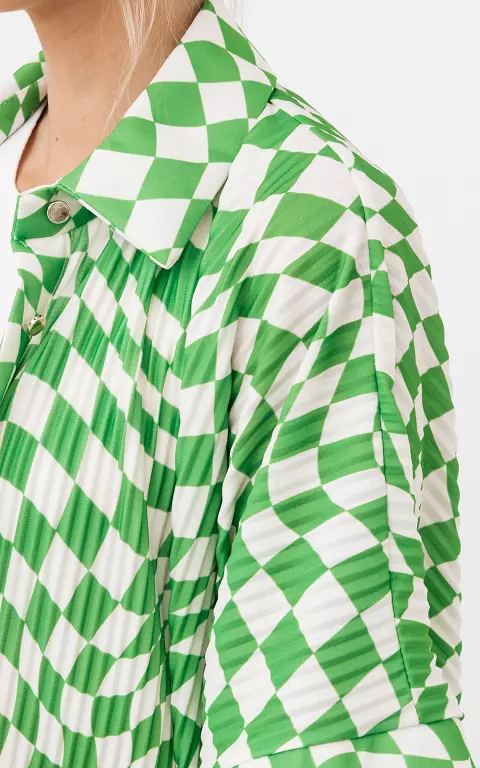 Checkered pleated blouse white light green