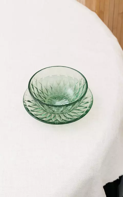 Schaaltje van glas met reliëf groen