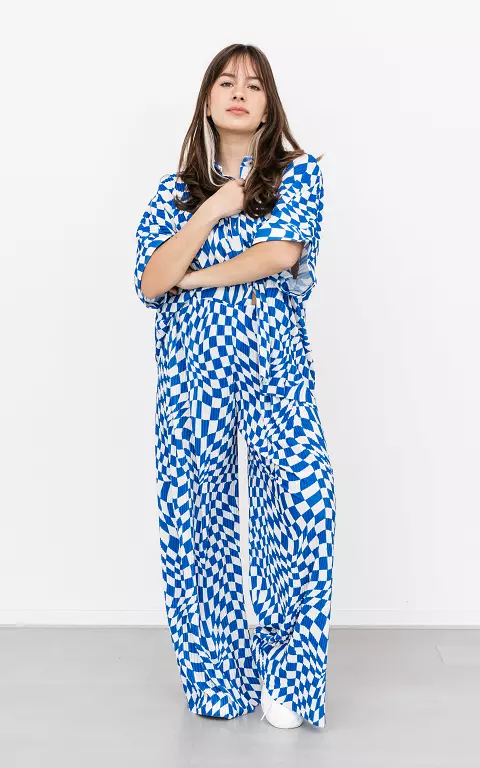 Plissee-Hose mit Print weiß blau