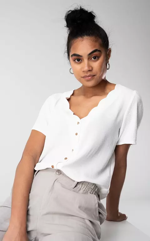 V-neck top with buttons white