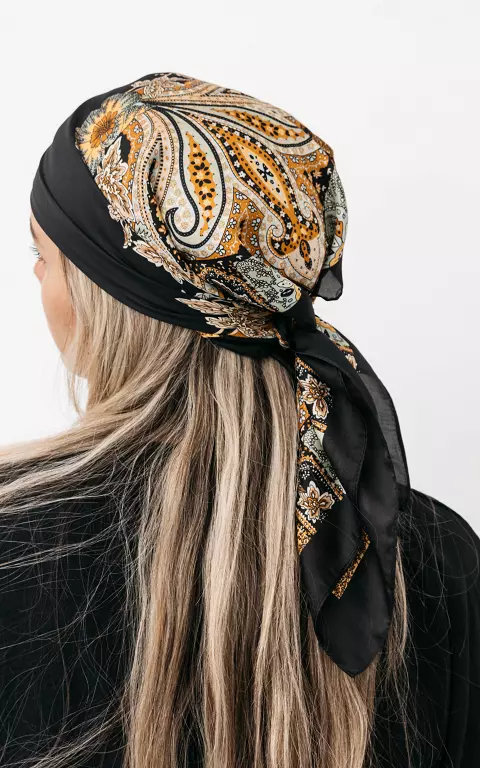Satin-look scarf with print black