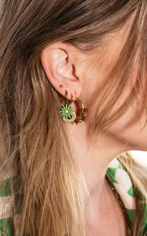 Niedliche Ohrringe mit Blumen-Anhänger grün gold