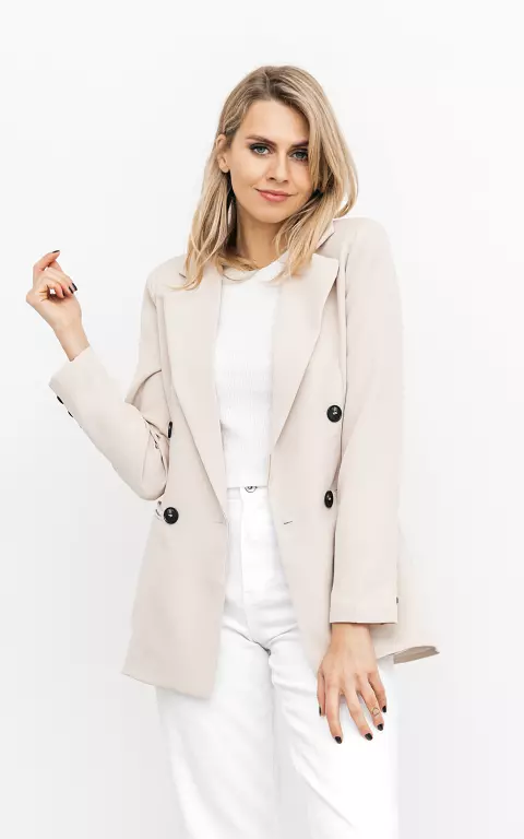 Double-breasted blazer with shoulder pads beige