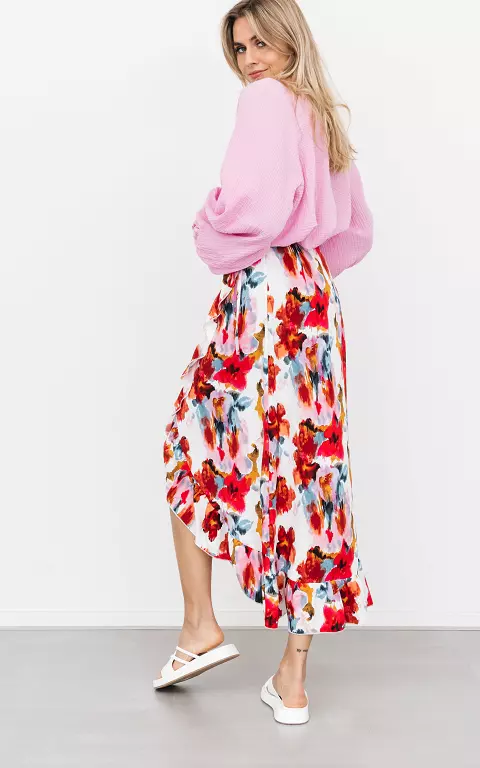 Wrap-around skirt with waist tie white pink