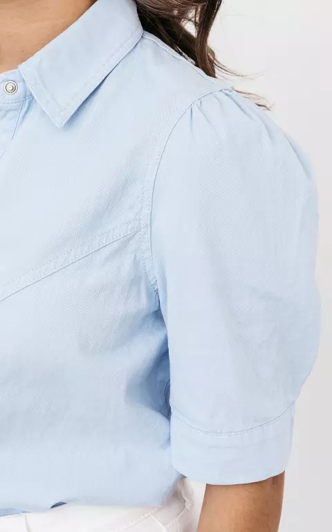 Denim-look blouse with buttons light blue