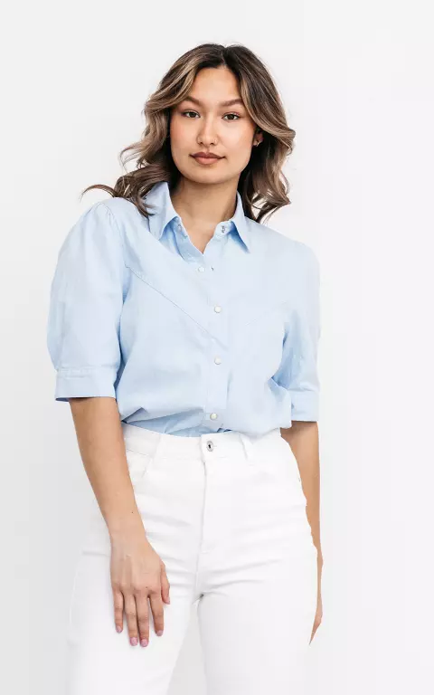 Denim-look blouse with buttons light blue