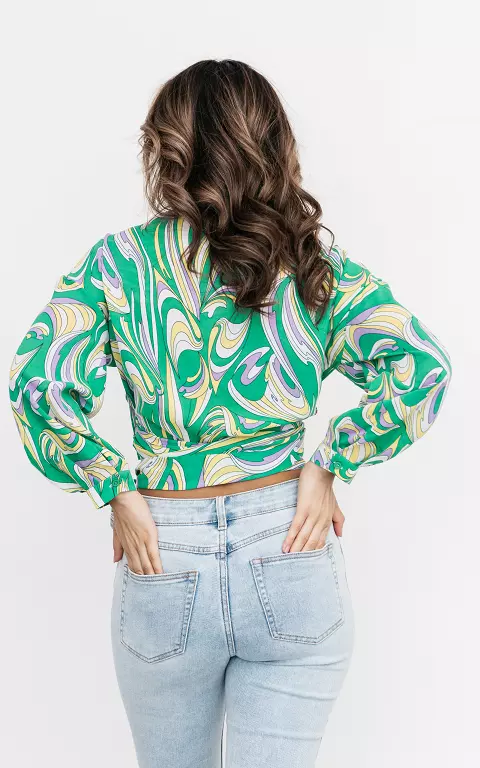 Tied wrap-around top with print green yellow