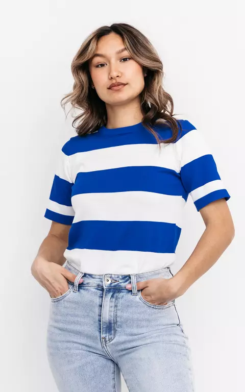 Striped t-shirt with round neck white blue