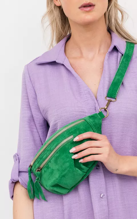 Wildledertasche mit doppeltem Reißverschluss grün