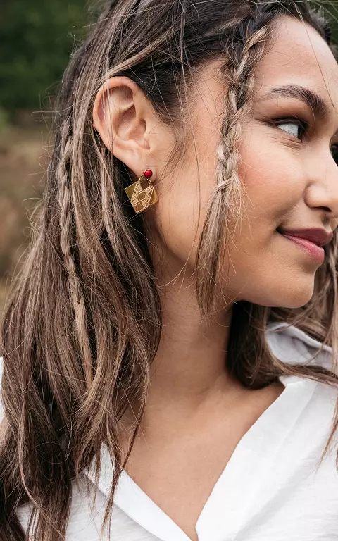 Hübsche Ohrringe mit Stein gold rot