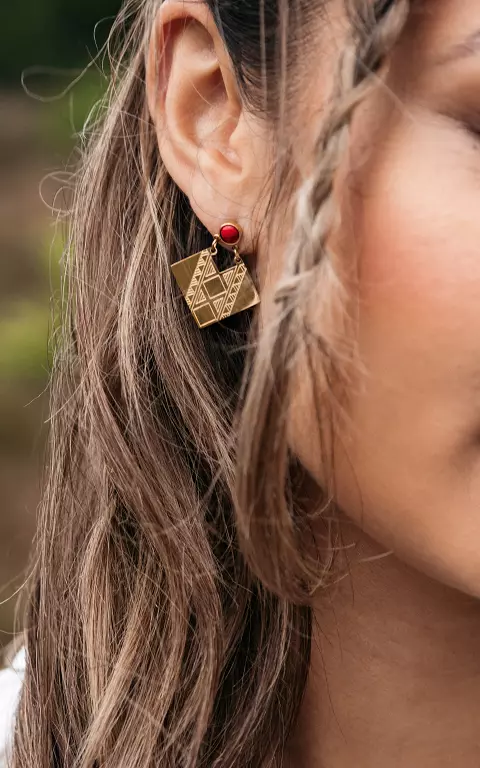 Hübsche Ohrringe mit Stein gold rot