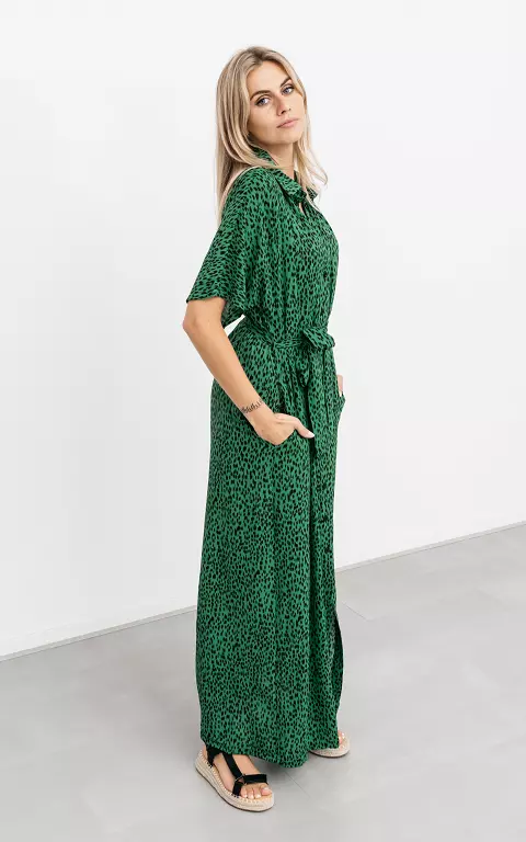 Maxi jurk met knoopjes groen zwart