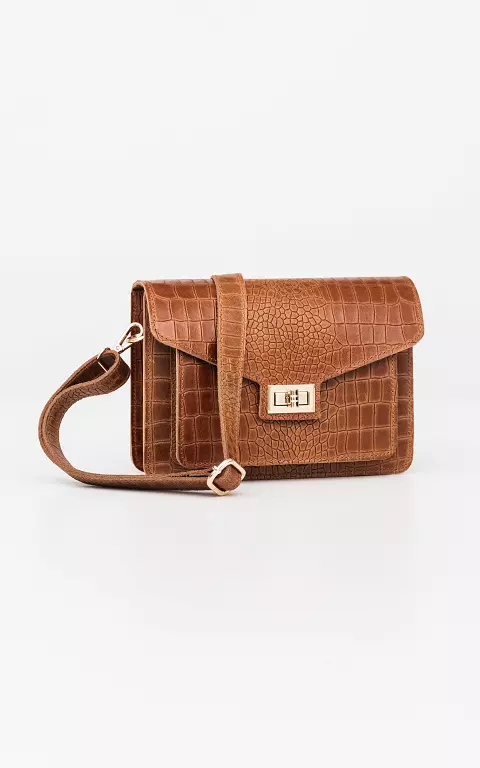 Leather bag with gold-coated details cognac