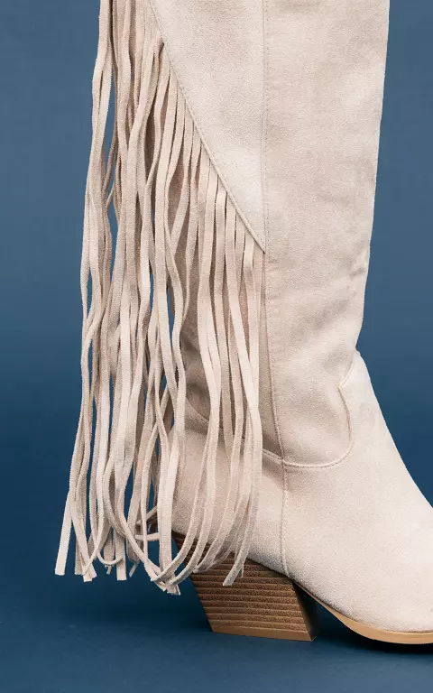 High cowboy boots with frills beige