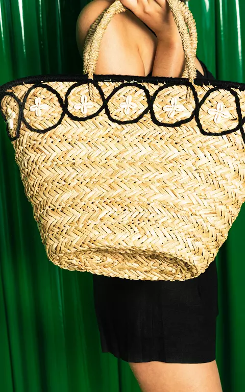 Straw bag with colour light brown black