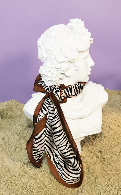 Satin-look scarf with zebra print black brown