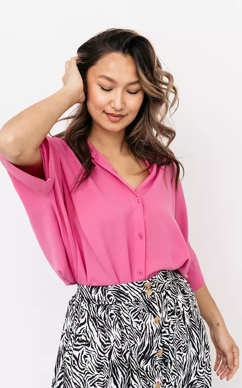 Oversized Bluse mit Knöpfen pink