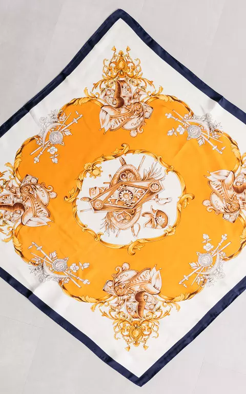 Satinlook shawltje met print donkerblauw oranje