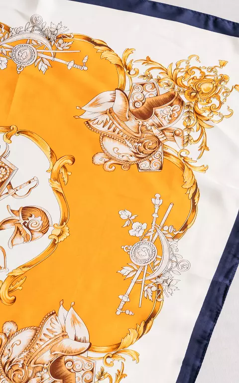 Satinlook shawltje met print donkerblauw oranje