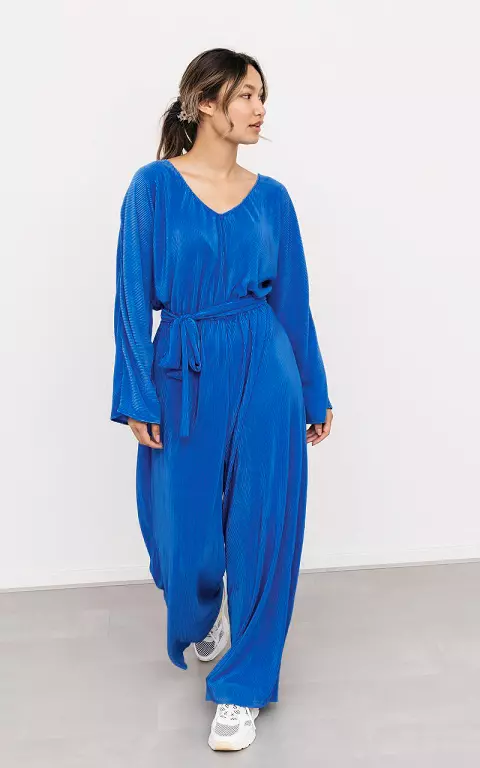 Satin-look jumpsuit with tie blue