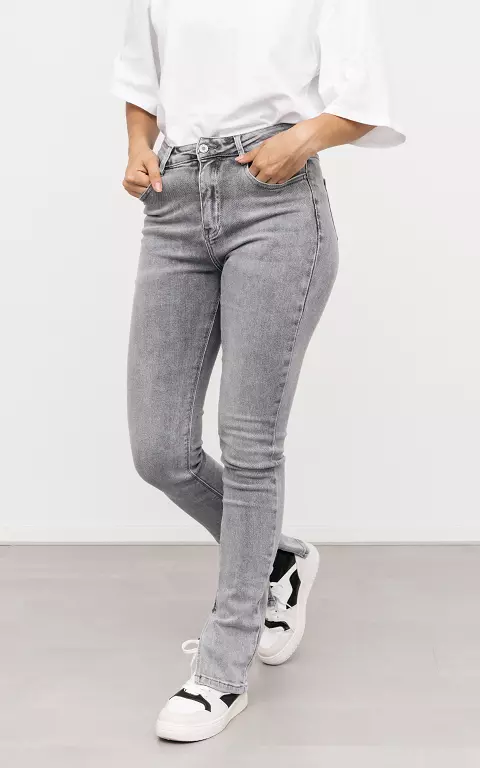 High waist jeans met split grijs