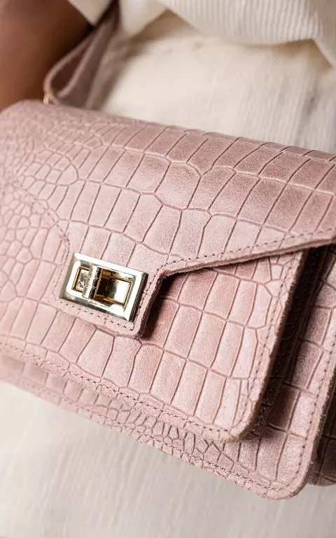 Leather bag with gold-coloured details mauve pink