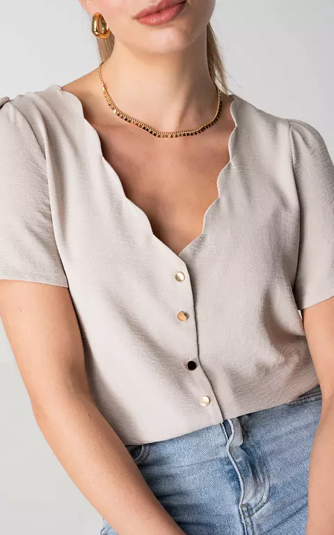 V-neck top with buttons beige