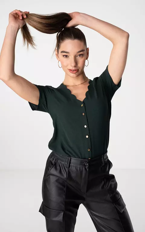 V-neck top with buttons dark green