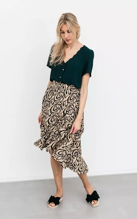 Midi skirt with ruffles light brown black