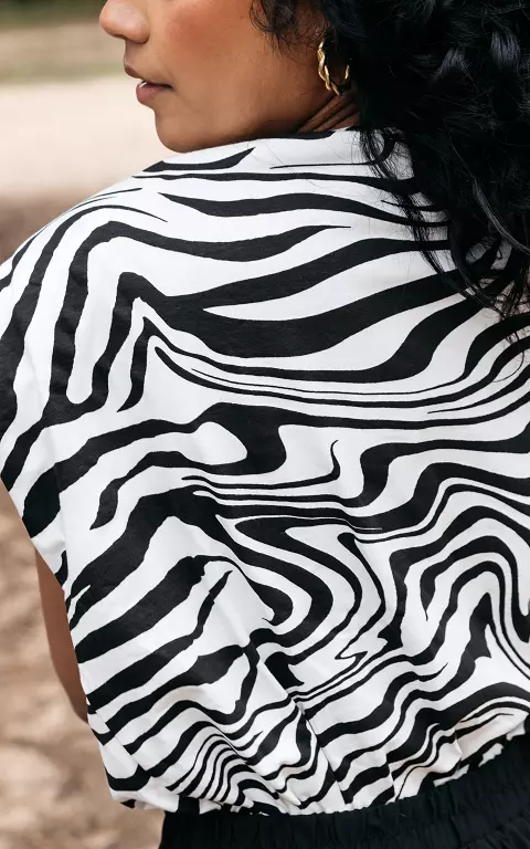 Zebraprint top met schoudervulling zwart wit