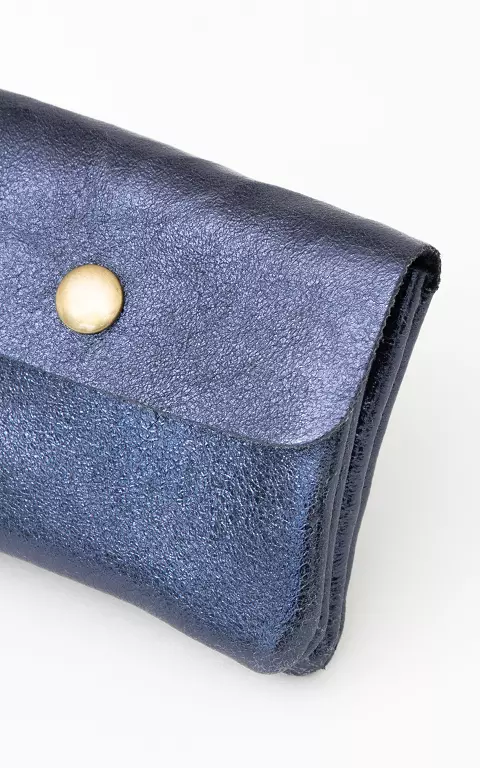 Metallic portemonnee met drukknoop donkerblauw