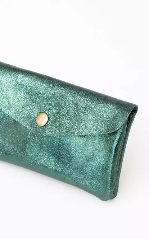 Metallic wallet with press button dark green