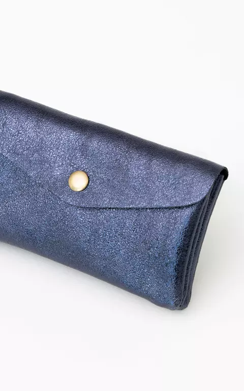 Metallic portemonnee met drukknoop donkerblauw
