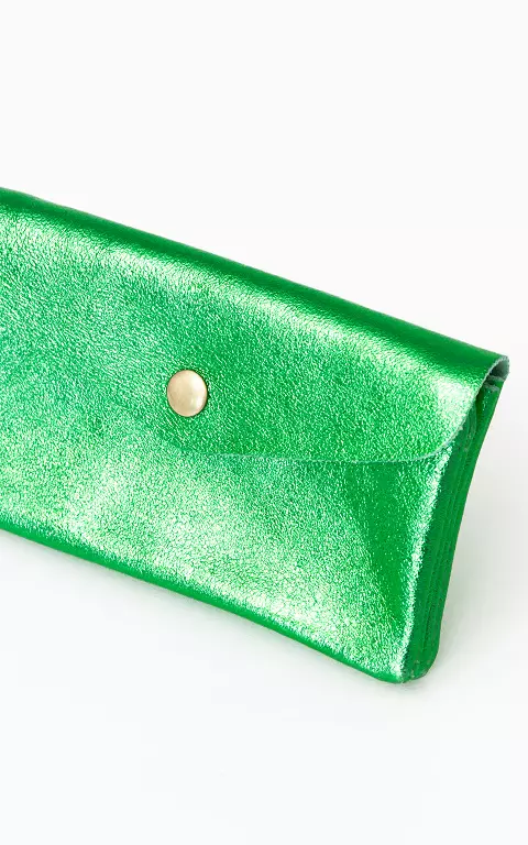 Metallic wallet with press button green