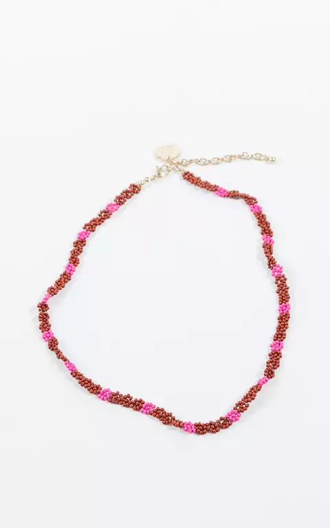 Adjustable necklace with gold-coloured details rust brown pink