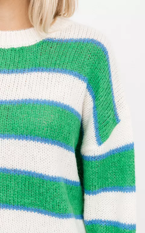 Knitted sweater with round neck green cream