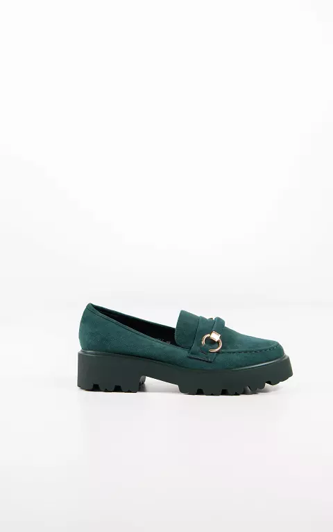 Suede look loafers with gold-coloured details green
