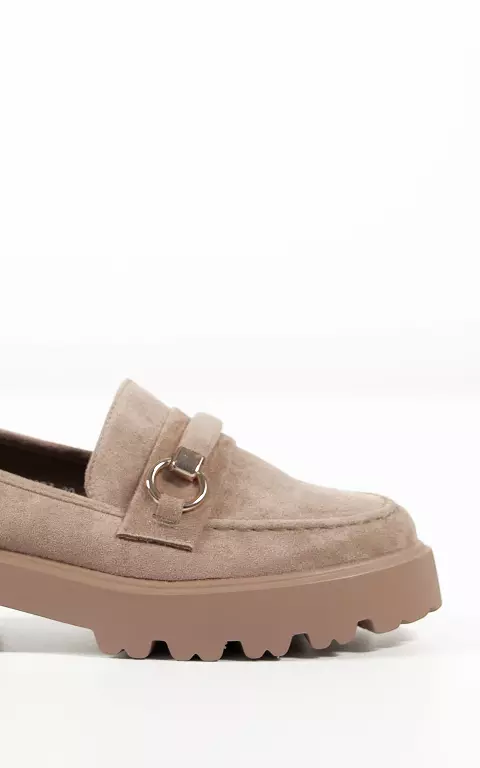 Suede look loafers with gold-coloured details taupe