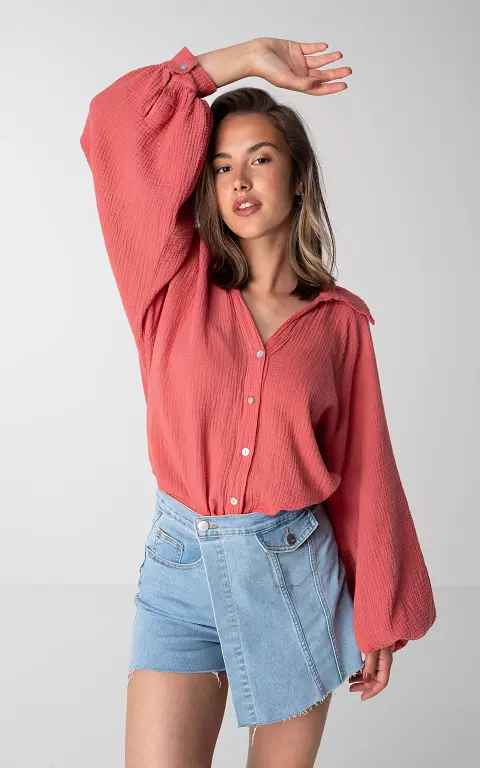 Cotton blouse with buttons mauve pink