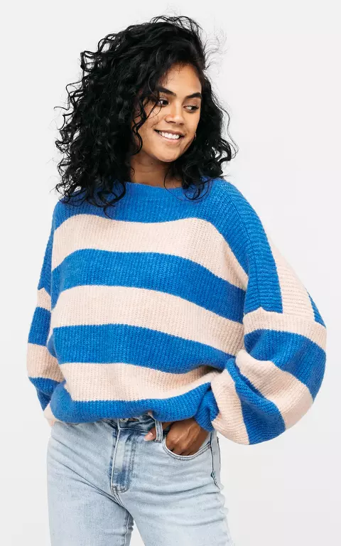 Oversized Pullover mit Streifenmuster blau beige