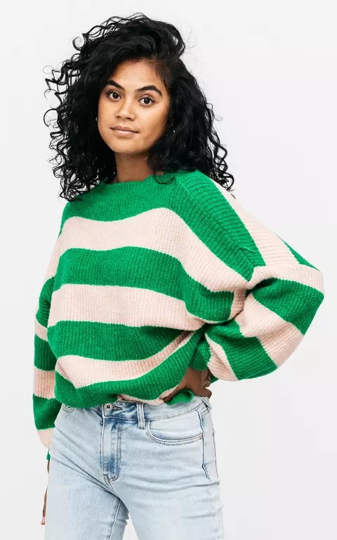 Oversized striped sweater green beige