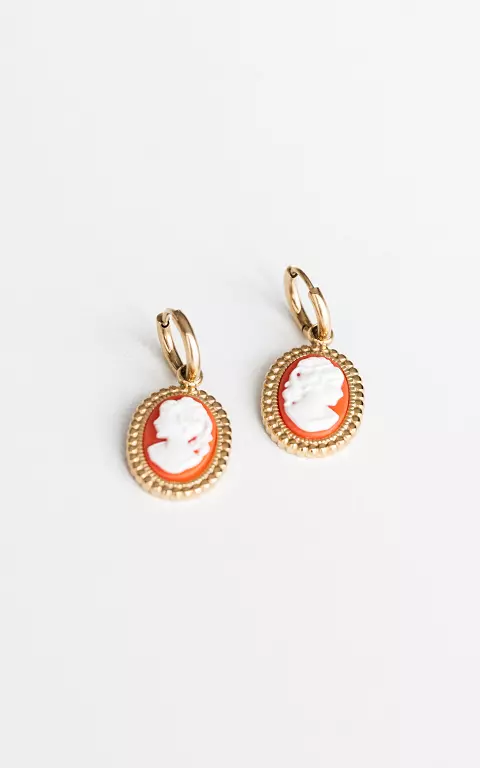 Gold-coloured earrings with pendant gold red
