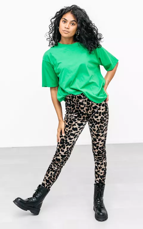 Velvet-look pants with elastic band leopard