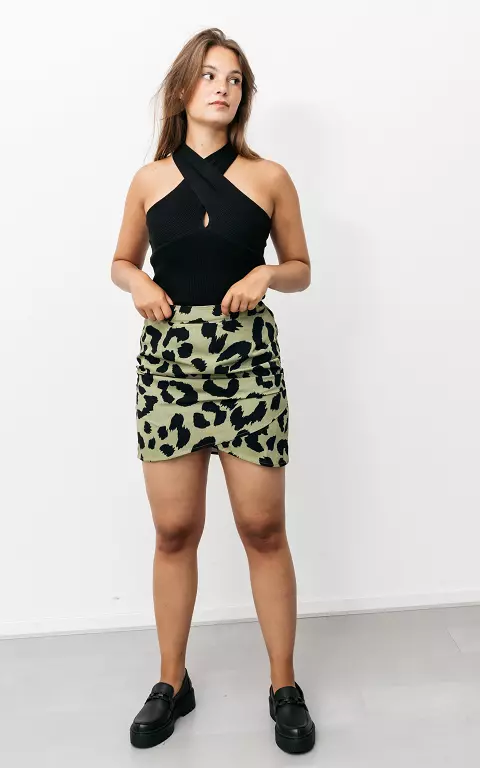 Skirt with leopard print green black