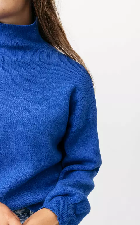 Turtleneck sweater with puffed sleeves blue