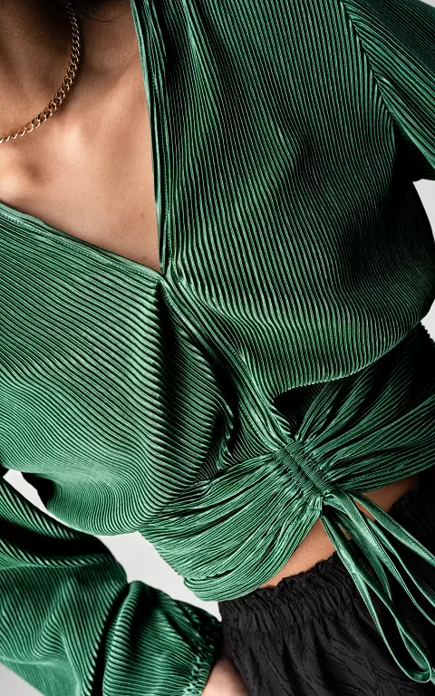 Pleated top with v-neck dark green