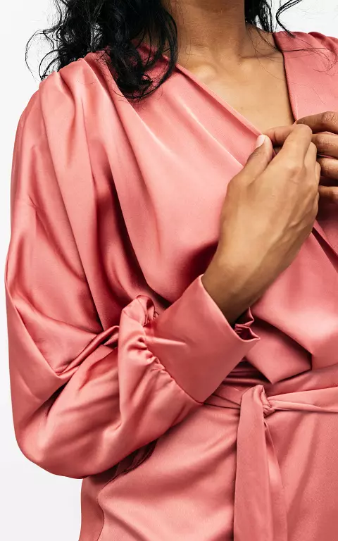 Satin-look dress with tie mauve pink